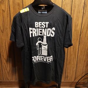 Black Graphic T-Shirt - Best Friends Forever Man & Beer Large New Nwt